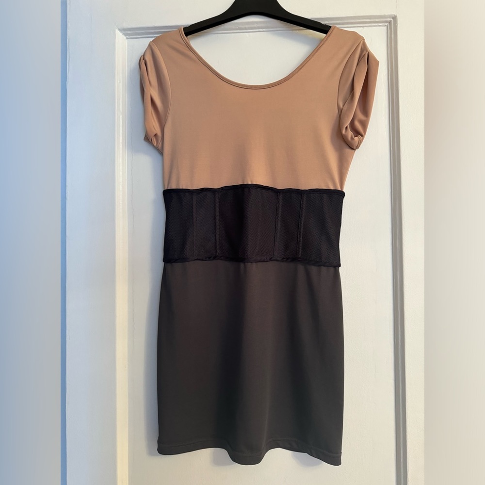 Mini-dress blush and pigeon blue/navy -size small NWOT